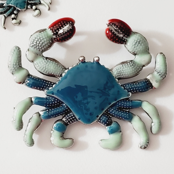 SALE! Crab pendant earrings set 925 sterling silver handmade enamel NICE! Beach - Picture 8 of 16